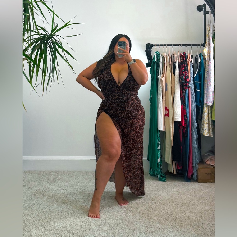 NWT, Size 2XL, SET Popilush Leopard Print Swim Suit one piece & Cover-Up Skirt